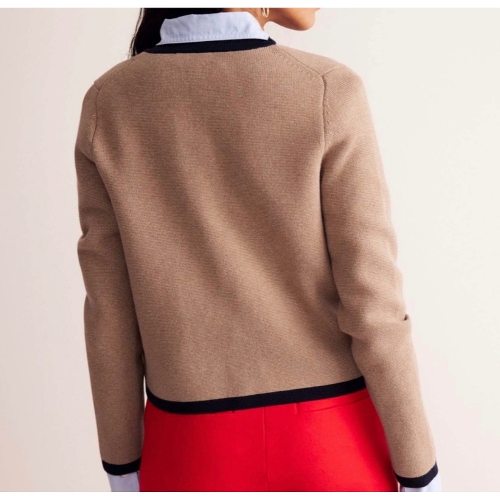 Boden Holly Knitted Jacket Camel Navy Blue Cardigan Sweater Preppy Womens US 10 - Picture 3 of 13